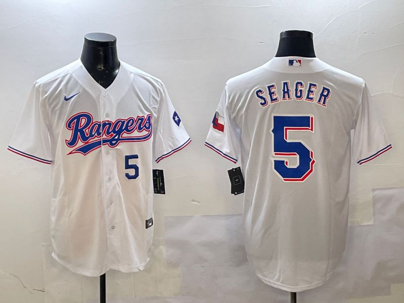 Men Texas Rangers 5 Seager White Game 2025 Nike MLB Jersey style 3